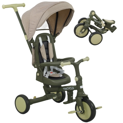 AIYAPLAY 5-in-1 Kids Trike with Push Handle Dark Green