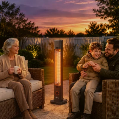 Outsunny Calefactor Infrarrojos Terraza de Pie o Pared 2000 W con Mando 9 Niveles Calor Temporizador Apagado Inclinación Funda