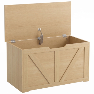 HOMCOM Storage Box 100L Safety Hinge Wood Nature Finish