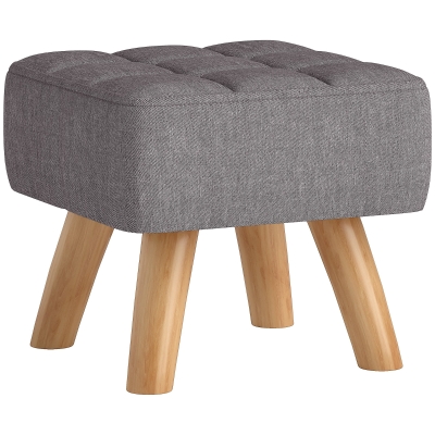 HOMCOM Fußhocker mit Polsterung, Leinenoptik, Holzbeine, bis 110 kg belastbar, Grau