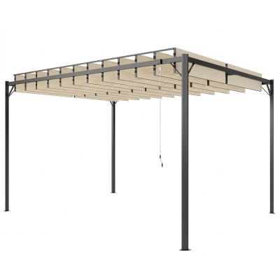 Outsunny Pérgola de Jardín 3x4 m con Protección UPF 50+ Gazebo con Techo Ajustable Estructura de Metal para Exterior Crema