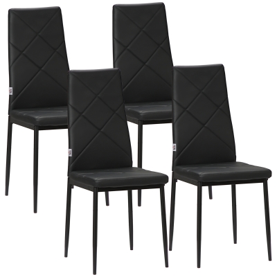 HOMCOM Set de 4 Sillas de Comedor Tapizadas de Piel Sintética con Respaldo Alto y Patas de Metal 41x50x97 cm Negro
