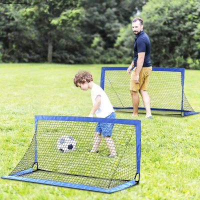 HOMCOM Set of 2 Foldable Football Goal Net 6x3ft Blue