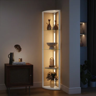 HOMCOM LED Floor Lamp with Shelves, Dimmable White