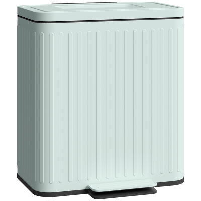 HOMCOM Dual Kitchen Bin, 2 x 20L Double Bin for Recycling and Waste, Fingerprint-proof Pedal Bin with Soft-Close Lid, Removable Inner Buckets, Light Green
