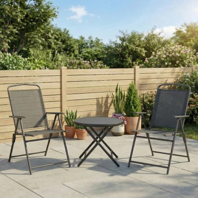 Outsunny Garden Seat Set with Glass-Top Table Dark Grey