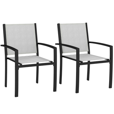 Outsunny Lot 2 Chaises Extérieur Empilables Acier Gris Clair