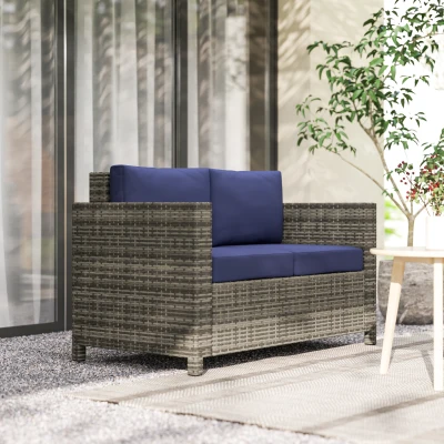 Rattan Sofa 130W x 70D x 80H cm Navy blue