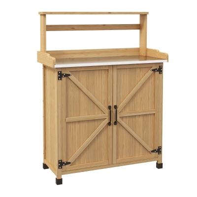 Outsunny Table Jardinage Bois Sapin avec Placard Jaune