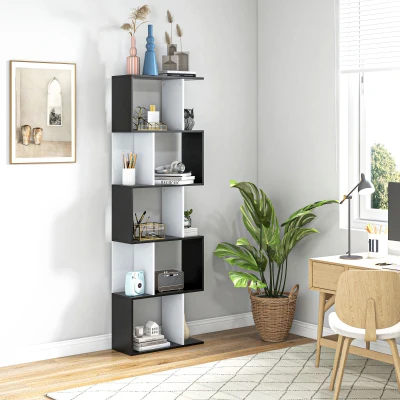 HOMCOM 5-Tier S Shape Bookcase Storage Unit Black