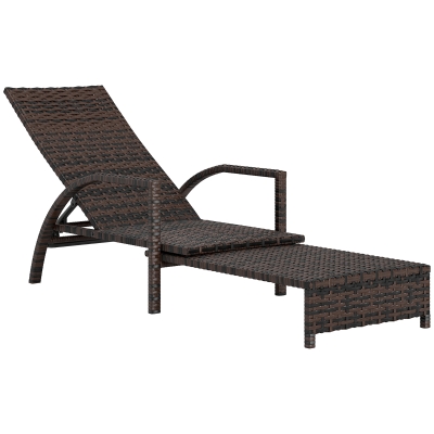 Outsunny Rattan Sun Lounger Adjustable Backrest Mixed-Brown