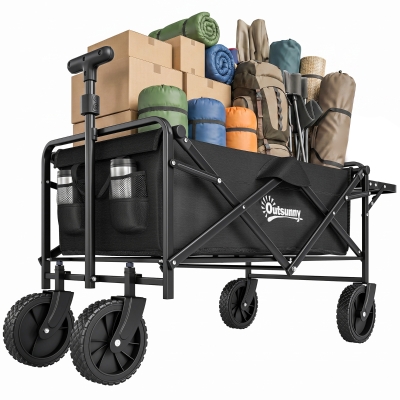 Outsunny Chariot Pliable 4 Roues Bâche Amovible Poignée Noir