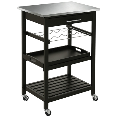 Desserte Cuisine Noir Acier Inox Multi-Rangements