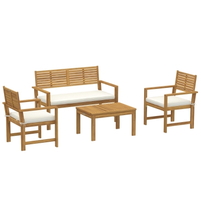 Outsunny 4-Seater Acacia Wood Garden Sofa Set Cream White
