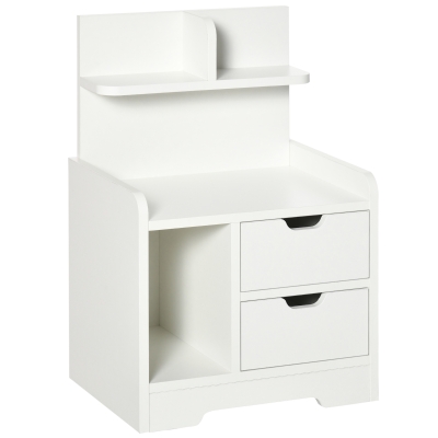 HOMCOM Mesilla de Noche con 2 Cajones y 3 Compartimientos de Almacenajes para Salón Dormitorio Carga 30 kg 40x30x60 cm Blanco