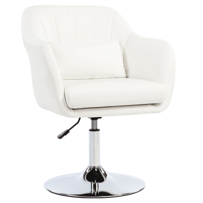HOMCOM Sillón para Salón Giratorio 360° con Altura Ajustable Respaldo Envolvente Reposabrazos y Cojín 60x60x79-91 cm Blanco