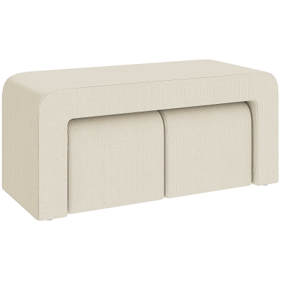 HOMCOM Juego de 3 Bancos Zapateros Grande y 2 Pequeños Modernos de Pana Diseño Compacto Mesa Auxiliar 104x44x48 cm Crema