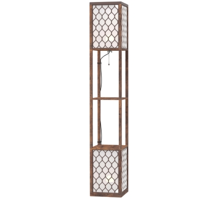 HOMCOM Modern Floor Lamp with Shelves Fabric Shade Rustic Brown