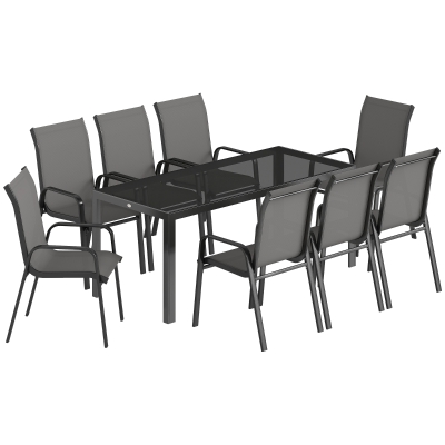 Outsunny 9-Piece Garden Dining Set, Glass Table, Dark Grey