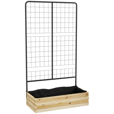 Outsunny Hochbeet mit Rankgitter, Innenfutter aus Vlies, Naturholz, Stahl, 80x38x145 cm, Schwarz
