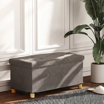 HOMCOM Banc Rangement Pliable 67L 120kg Gris Bout de Lit