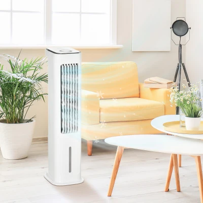 HOMCOM Evaporative Air Cooler, 5L Water Tank Oscillating Ice Cooling Fan with 3 Modes, 3 Speeds, 10H Timer, Detachable & Washable Filter, LED Display & Remote Control and Oscillation, White