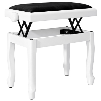 HOMCOM Banco de Piano Altura Ajustable 45-56 cm Banqueta de Piano con Asiento Terciopelo Patas de Madera Carga 120 kg Blanco