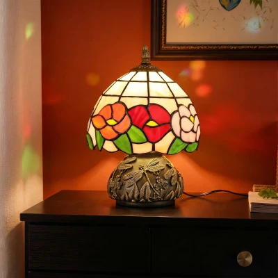HOMCOM Tiffany-Style Table Lamp Dragonfly Base Multi-Coloured