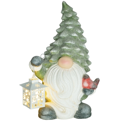 HOMCOM Weihnachtszwerg mit Laterne, LED, batteriebetrieben, wetterfest, 28x21x42 cm