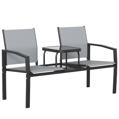Outsunny 2-Seater Jack & Jill Loveseat with Table Grey