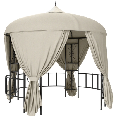 Outsunny Gazebo da Giardino Ø3m con Tende e Prese d'Aria Beige
