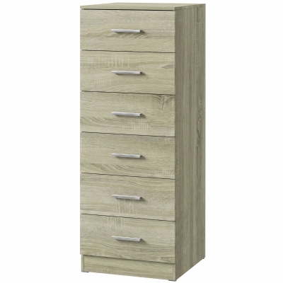 HOMCOM Comodă 6 sertare, corp de depozitare, stil modern, pentru dormitor, intrare, hol, 40x40x110cm, stejar