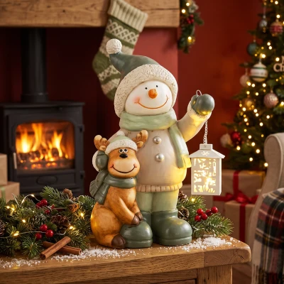 HOMCOM Figurka bałwana 43 cm z MGO z lampionem LED i timerem, do wejścia i przy drzwiach