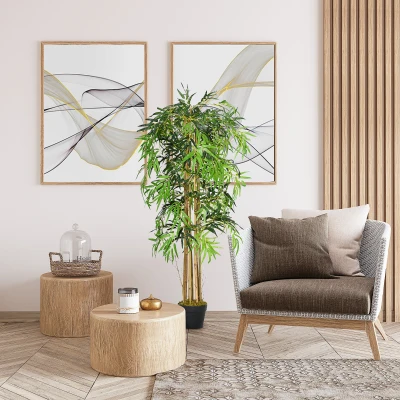 Outsunny Pack de 2 Bambú Artificiales 150 cm con 1095 Hojas Maceta Decoración para Interior Hogar Verde