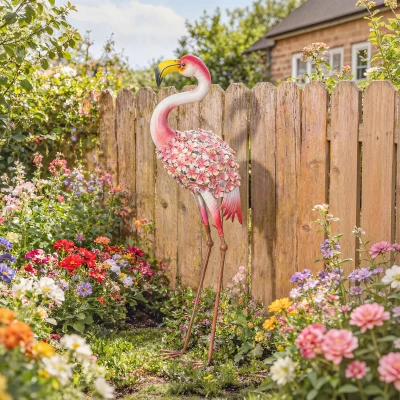 Outsunny Statue Flamant Rose Métal Rouge 83cm Jardin Décorative