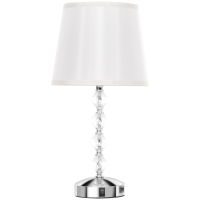 HOMCOM Lampada da Tavolo con Cristalli e Porta USB Bianco Argento