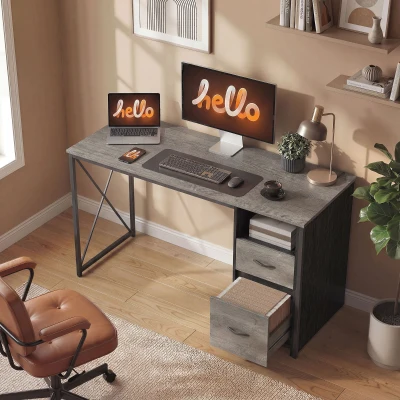 HOMCOM Mesa de Ordenador 120x50 cm Escritorio de Ordenador Industrial con Compartimento y 2 Cajones para Oficina Gris Claro