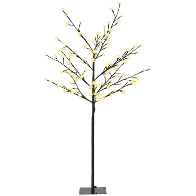 HOMCOM Árvore de Cerejeira com 120 Luzes LED IP44 Candeeiro Decorativo Flor de Cereja com Ramos Flexíveis 17x17x120cm Preto