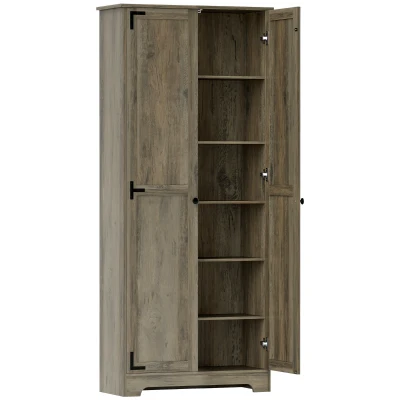 HOMCOM Alacena de Cocina con 2 Puertas y Estantes Ajustables para Comedor Salón 78x31,5x182 cm Marrón Grisáceo