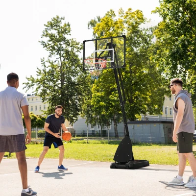 SPORTNOW Canasta de Baloncesto Ajustable 236-293 cm con Ruedas Tablero de PC Base Rellenable para Exterior Negro