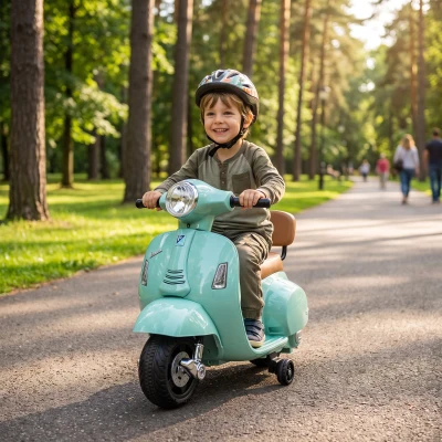 AIYAPLAY Elektrische kindermotor Mini Vespa GTS 6V met lithiumaccu, ergonomische zitting, rugleuning, 1,5-3 jaar