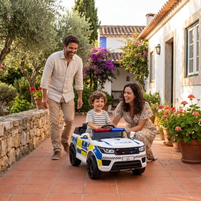HOMCOM Carro Elétrico Crianças 12V Policial com Bluetooth USB Luz Sirene 110x68x52 cm Brincar Infantil Branco