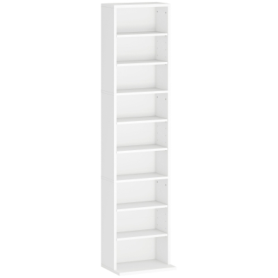 HOMCOM Estante para CDs e DVDs Suportes para CD Estreitos com 9 Compartimentos Prateleiras Ajustáveis 33x24x140 cm Branco