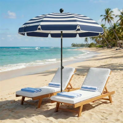 Outsunny Beach Parasol Portable Tilting 1.8m Blue/White