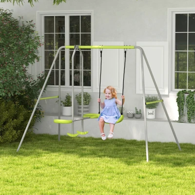Outsunny Balançoire 2 Agrès Portique 255x160x180cm Vert Gris