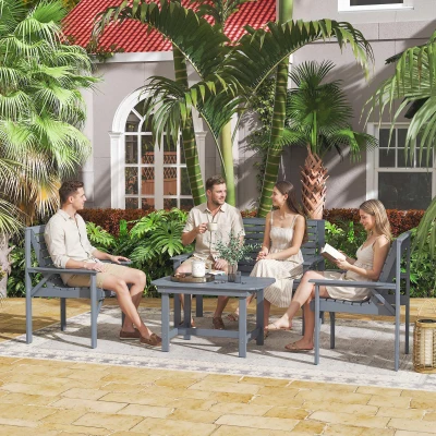 Outsunny 4pc Wooden Garden Sofa Set with Table Grey