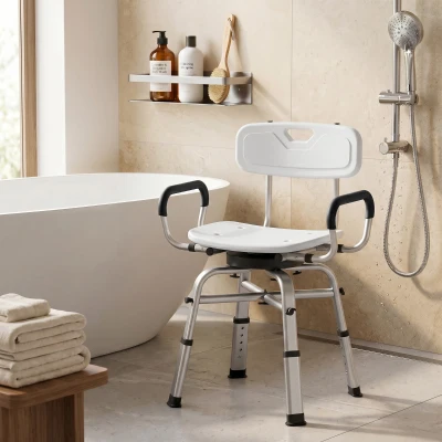 HOMCOM Sedia per Doccia Girevole ad Altezza Regolabile, Bianco