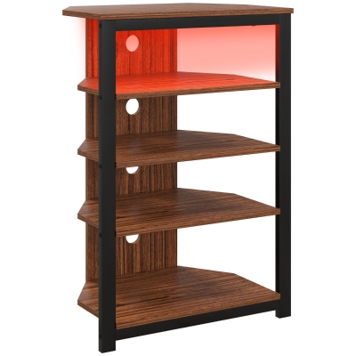 HOMCOM Corner TV Stand 4-Tier with Storage LED Lights Black