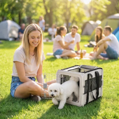 PawHut Transportador Macio para Cães Mini e Gatos Dobrável com Base Rígida Janelas em Rede 49,5x34x35,5 cm Cinza