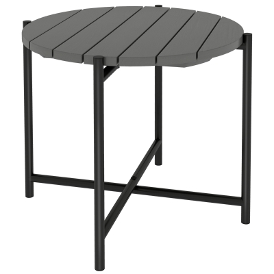 Outsunny Round Outdoor Side Table Wood Top Metal Dark Grey